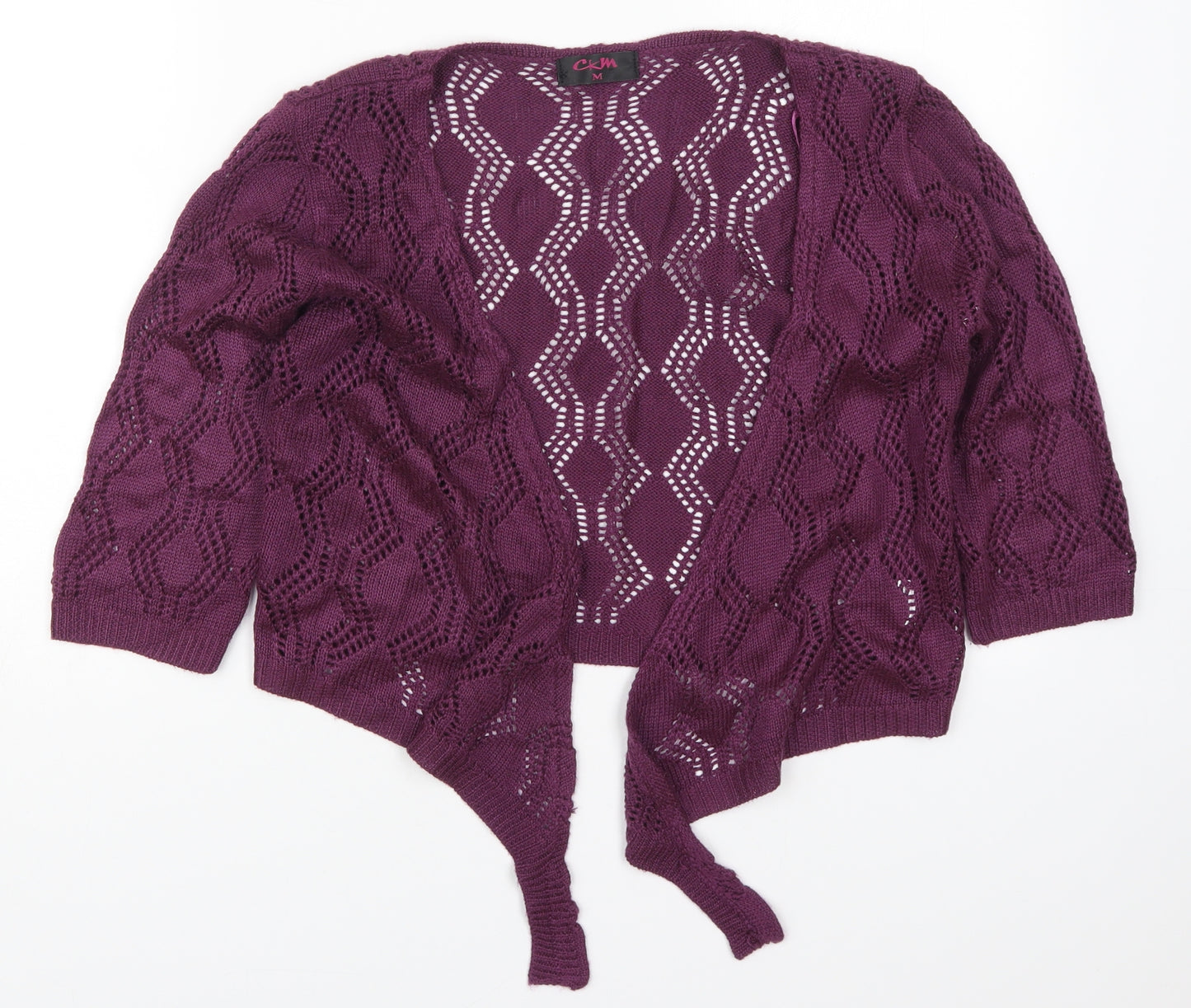 CKM Womens Purple V-Neck  Acrylic Cardigan Jumper Size 14