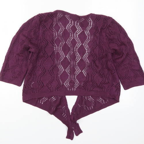 CKM Womens Purple V-Neck  Acrylic Cardigan Jumper Size 14