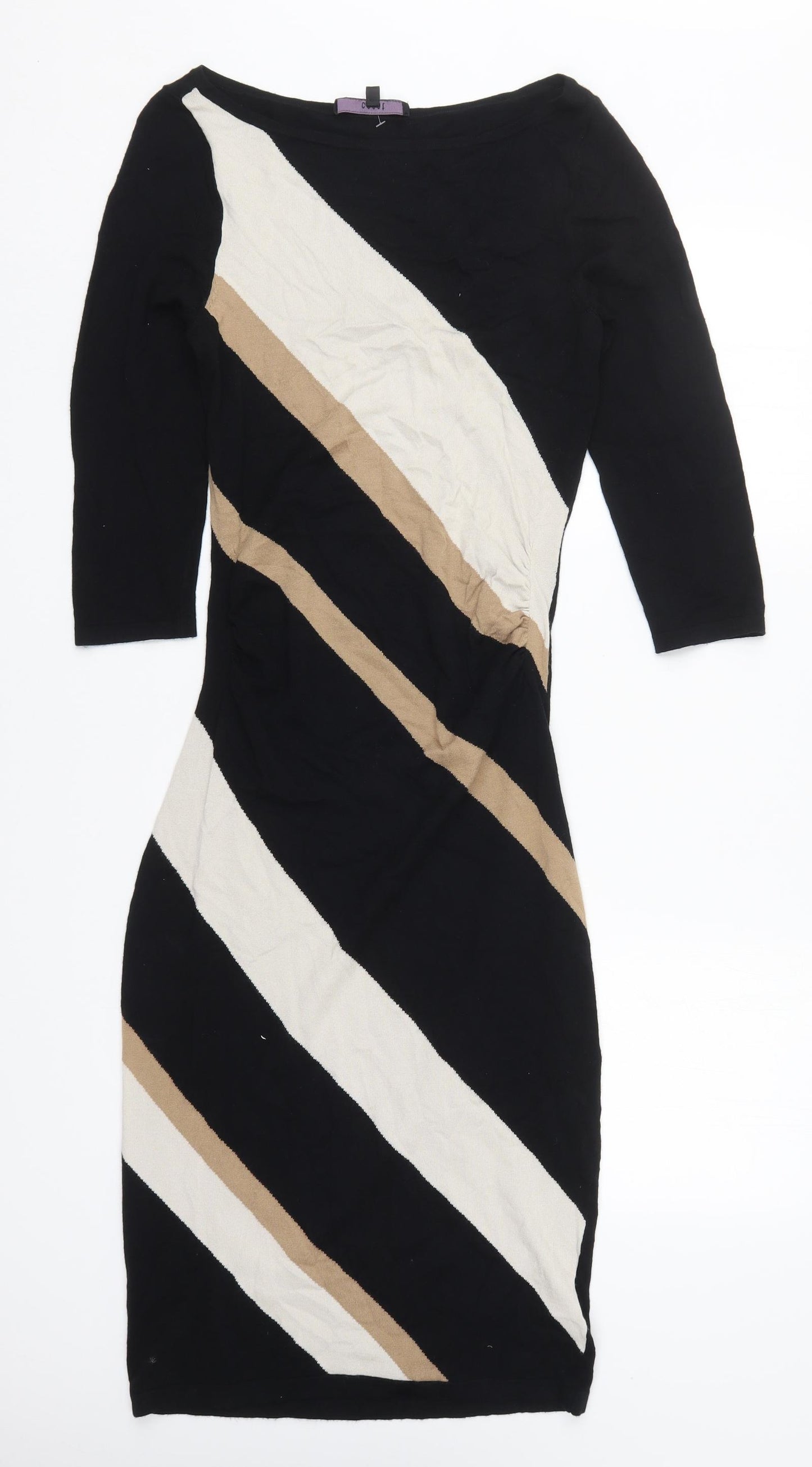 Coast Womens Black Striped Viscose Jumper Dress  Size 10  Round Neck Pullover - Beige