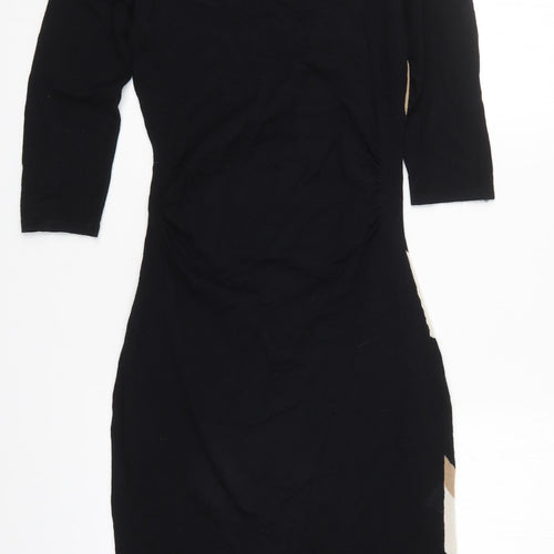 Coast Womens Black Striped Viscose Jumper Dress  Size 10  Round Neck Pullover - Beige