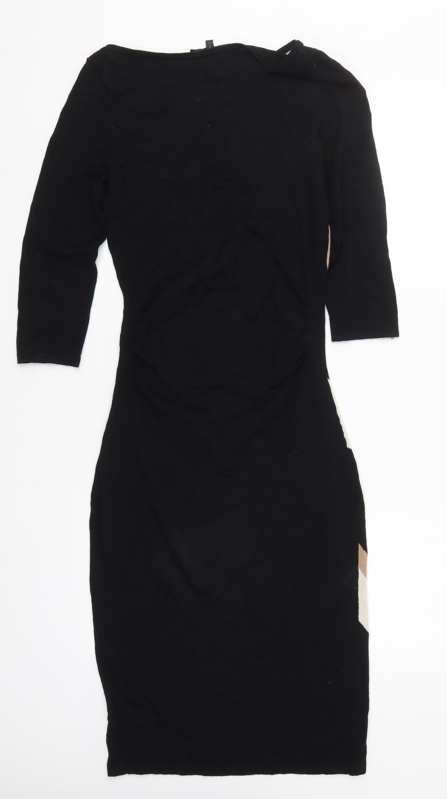 Coast Womens Black Striped Viscose Jumper Dress  Size 10  Round Neck Pullover - Beige