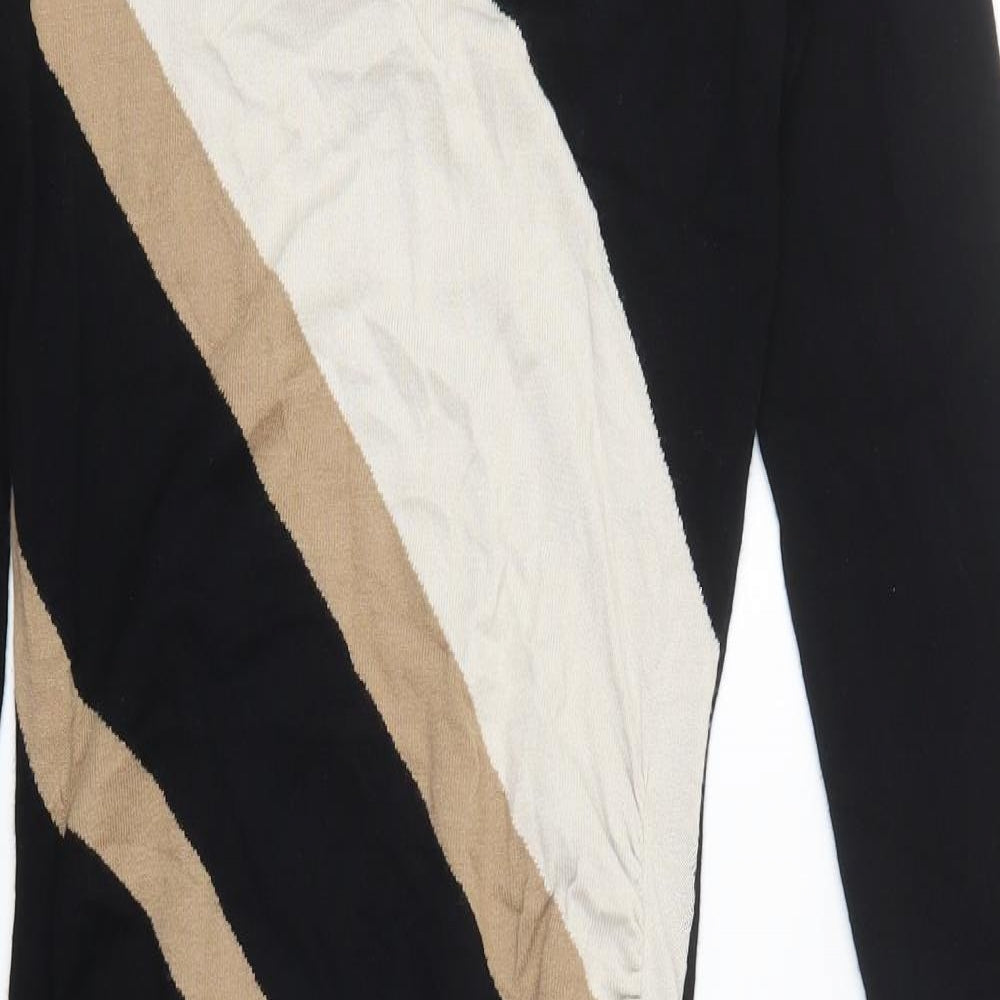 Coast Womens Black Striped Viscose Jumper Dress  Size 10  Round Neck Pullover - Beige