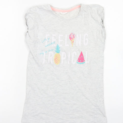 Girls Girls Grey  Cotton Basic T-Shirt Size 13-14 Years Crew Neck  - Summer Fruits