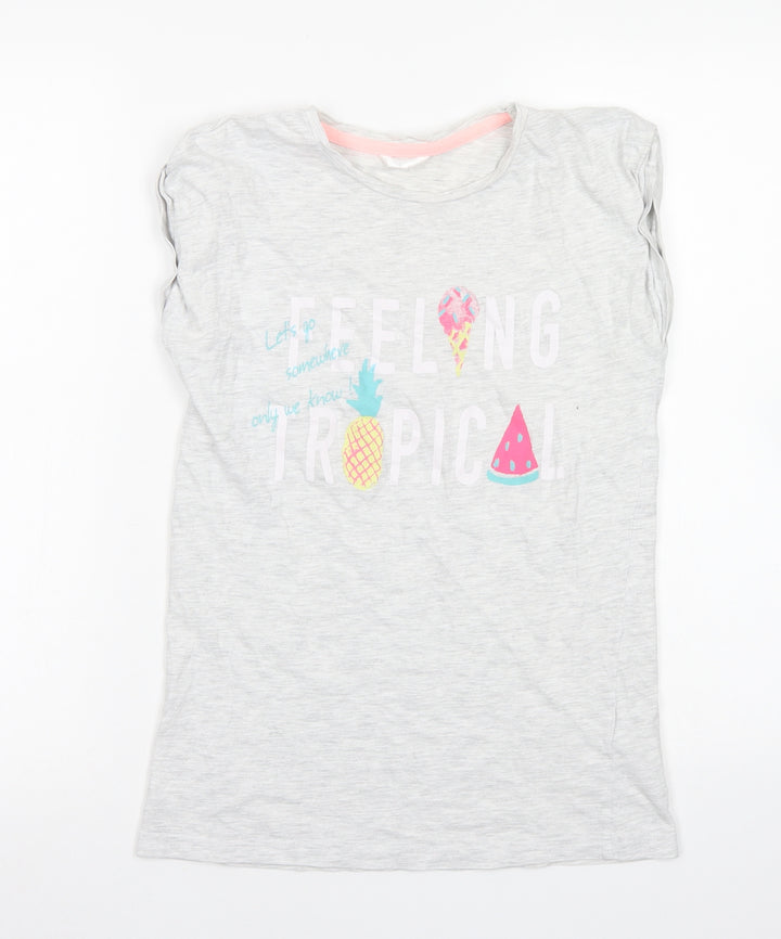 Girls Girls Grey  Cotton Basic T-Shirt Size 13-14 Years Crew Neck  - Summer Fruits