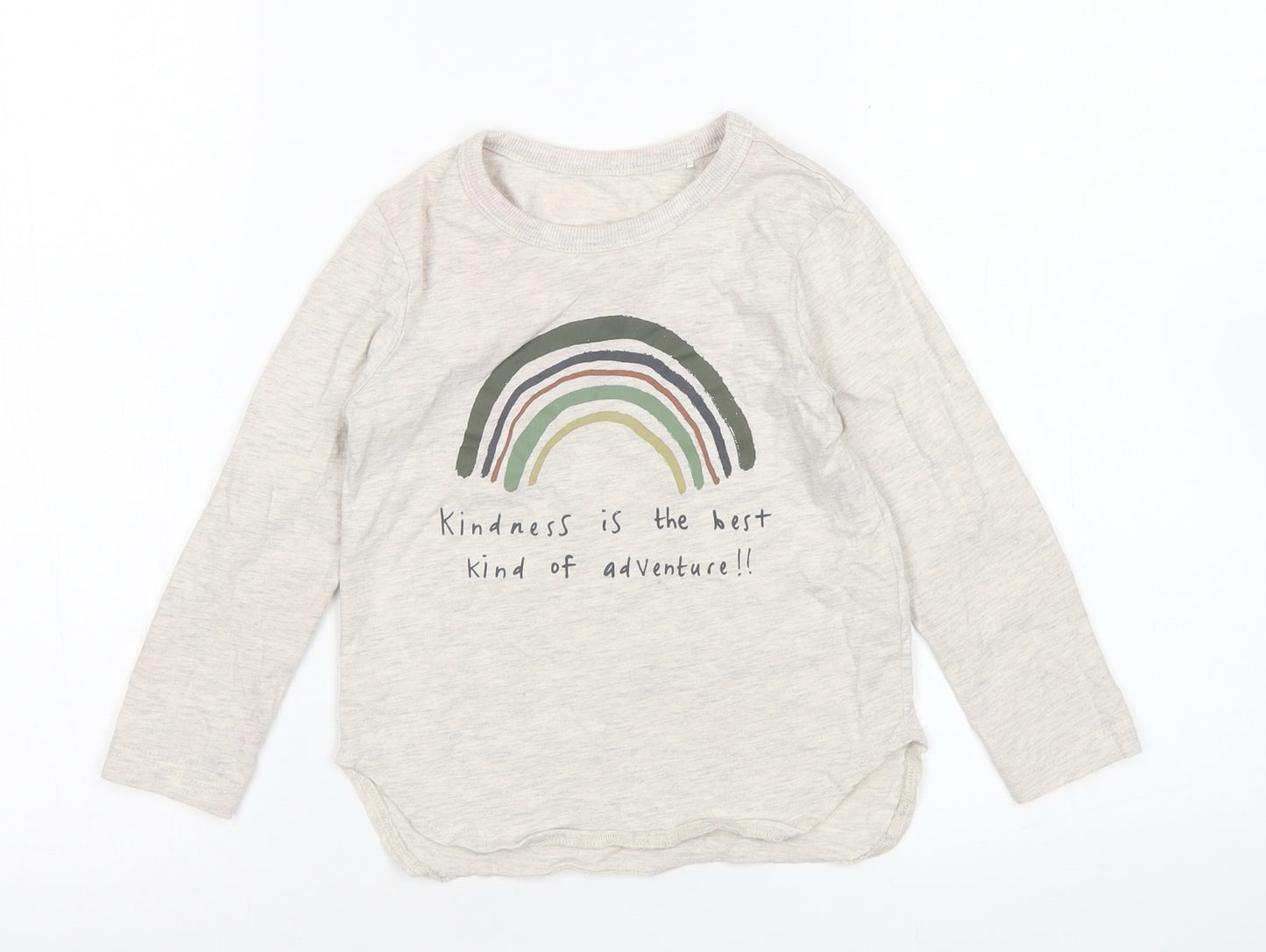 George Boys Beige  Cotton Basic T-Shirt Size 3-4 Years Crew Neck  - Rainbow