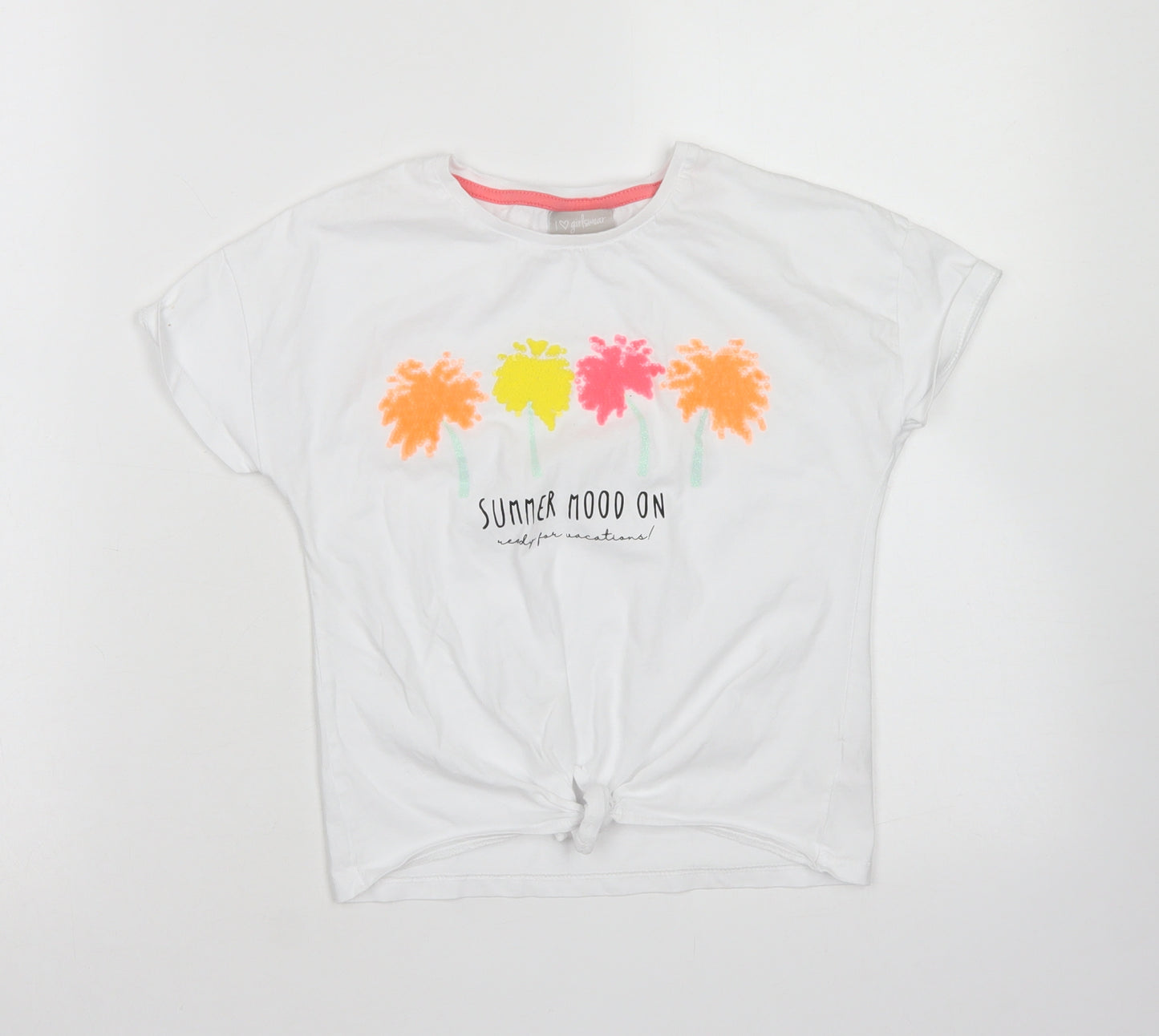 Matalan Girls White  Cotton Basic T-Shirt Size 9 Years Crew Neck  - Tie Front