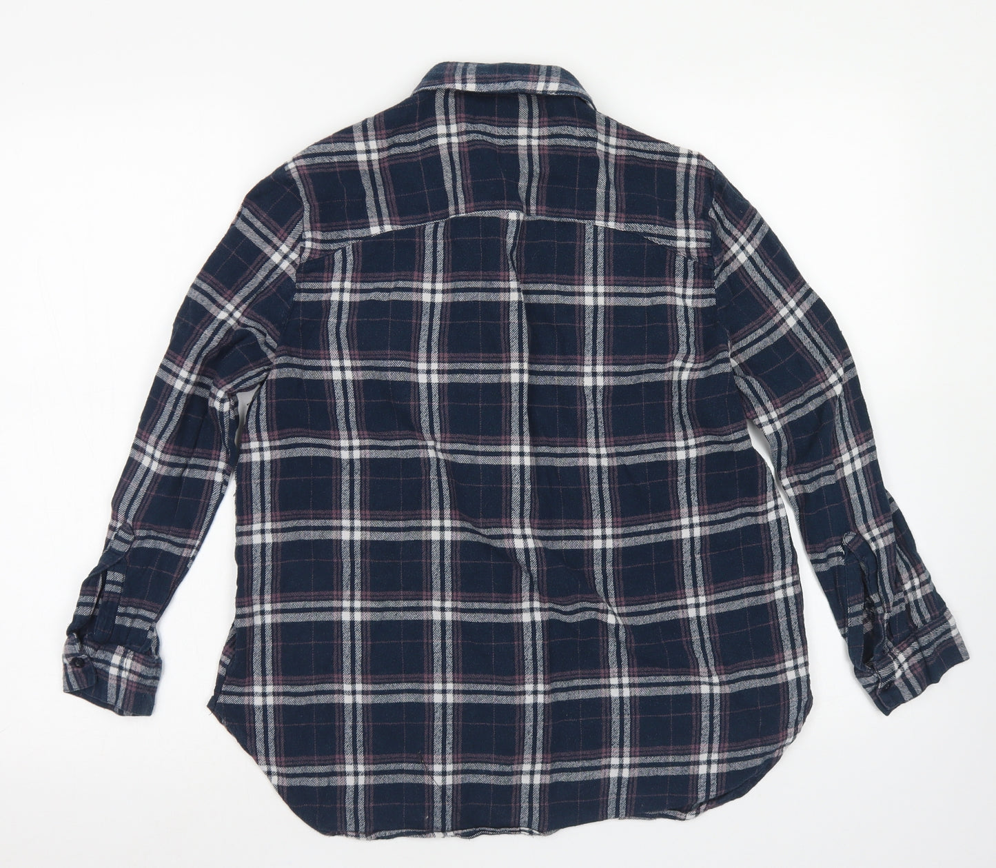 Primark Womens Blue Plaid Cotton Basic Button-Up Size 10 Collared - Chest pockets