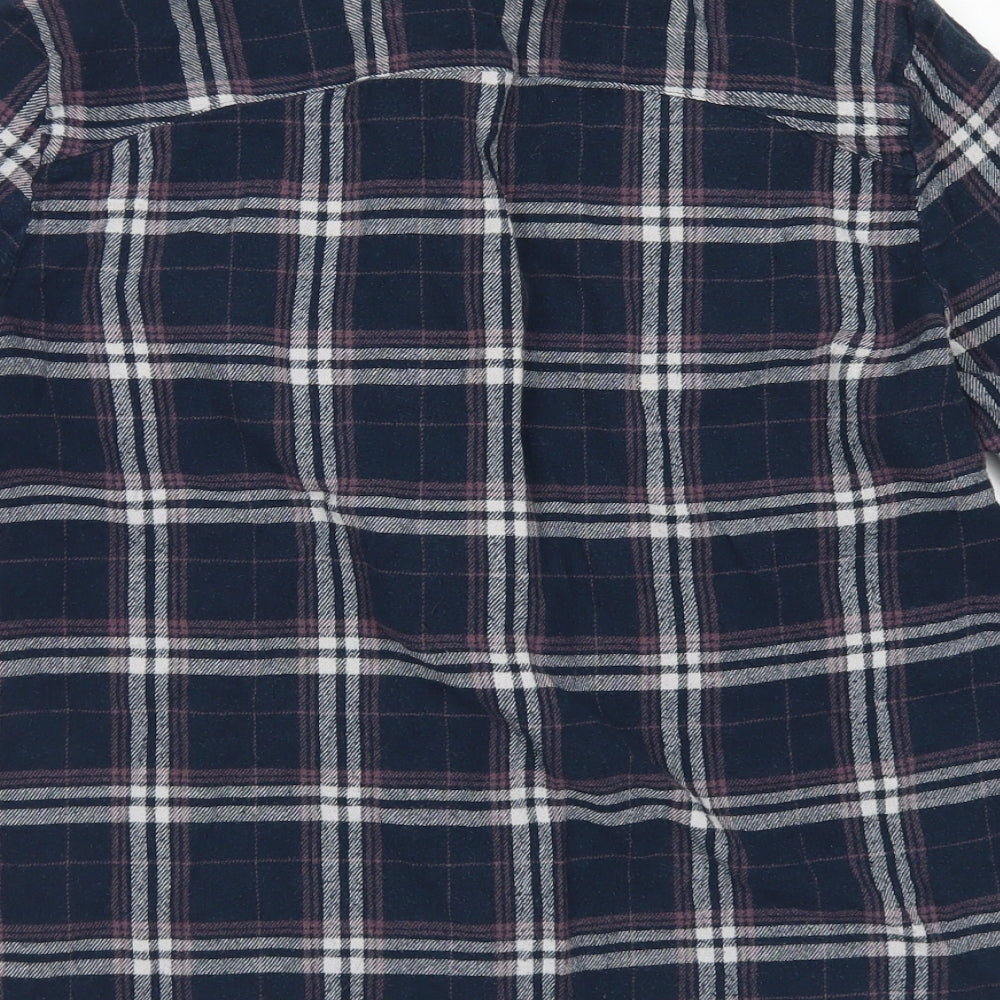 Primark Womens Blue Plaid Cotton Basic Button-Up Size 10 Collared - Chest pockets
