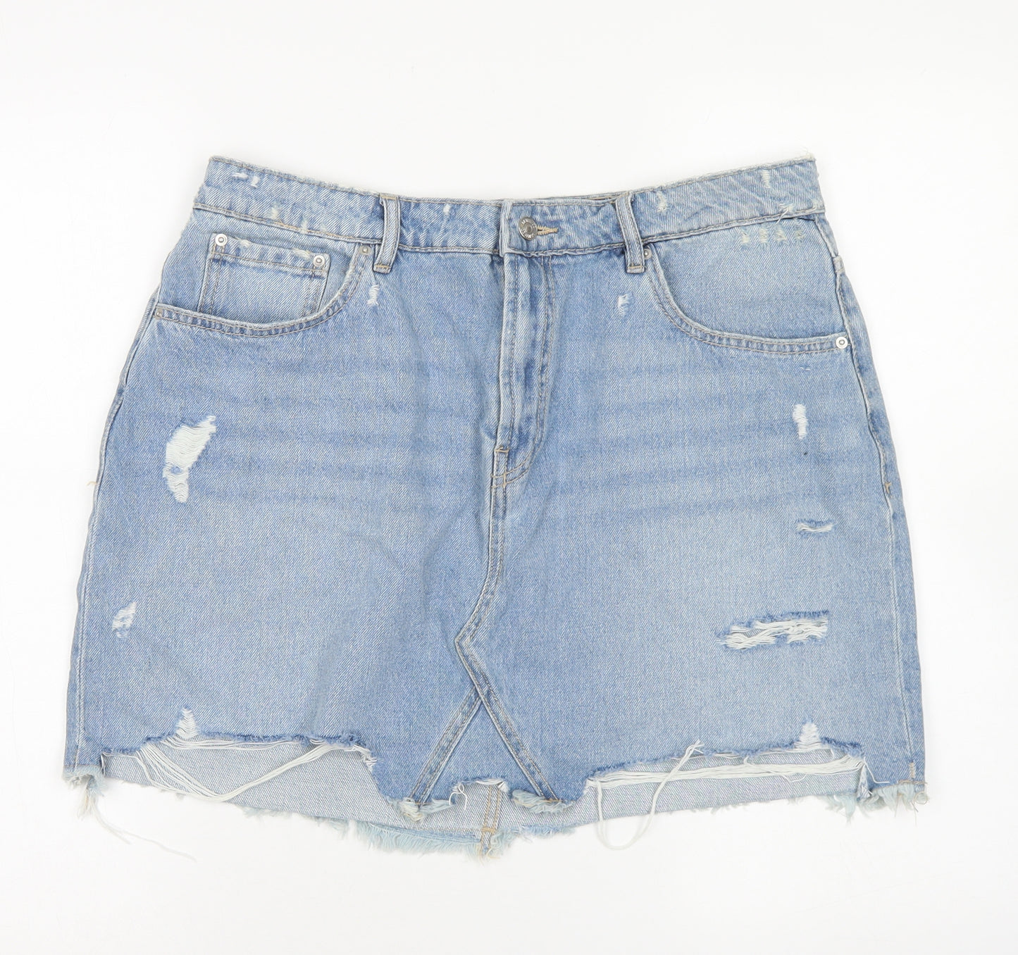 Denim Co Womens Blue  Cotton A-Line Skirt Size 14   Button