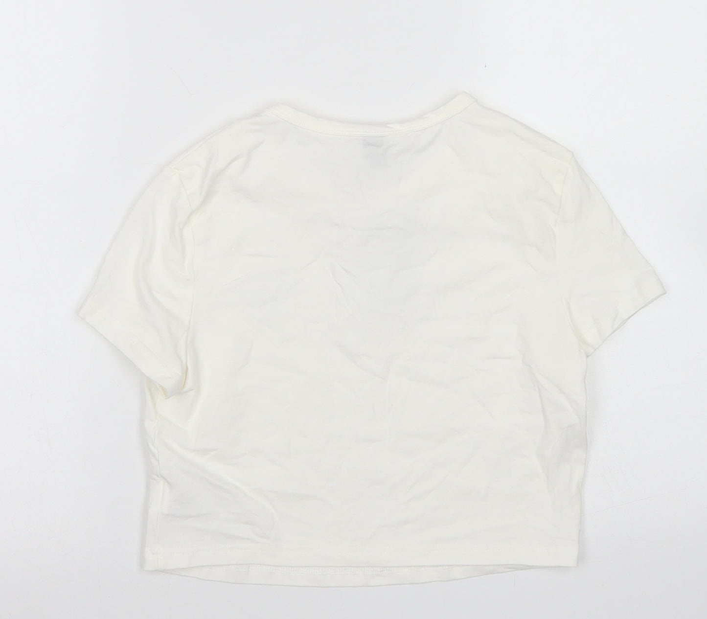 SheIn Womens White  Cotton Cropped T-Shirt Size L Crew Neck - Bumble Bee