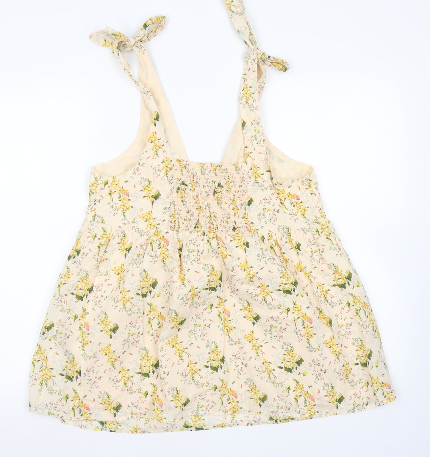 Primark Womens Yellow Floral Cotton Basic Blouse Size 12 V-Neck