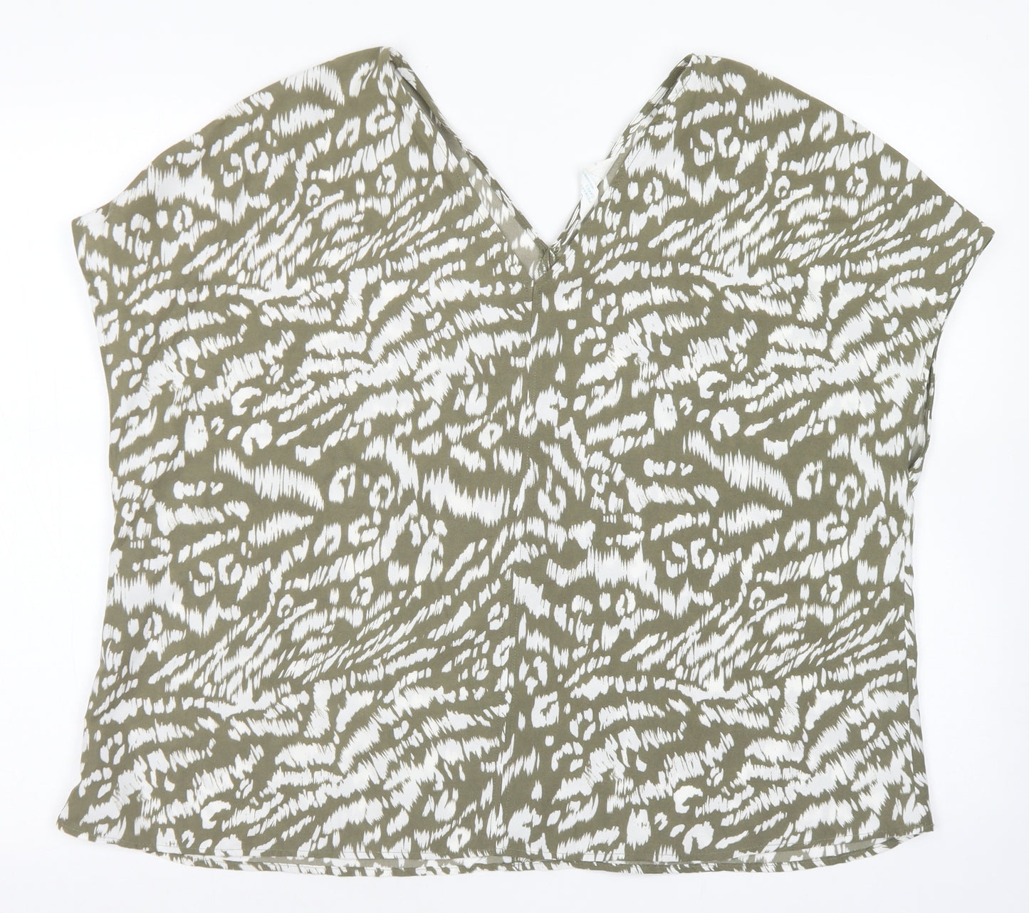 Primark Womens Green Animal Print Polyester Basic Blouse Size 10 V-Neck