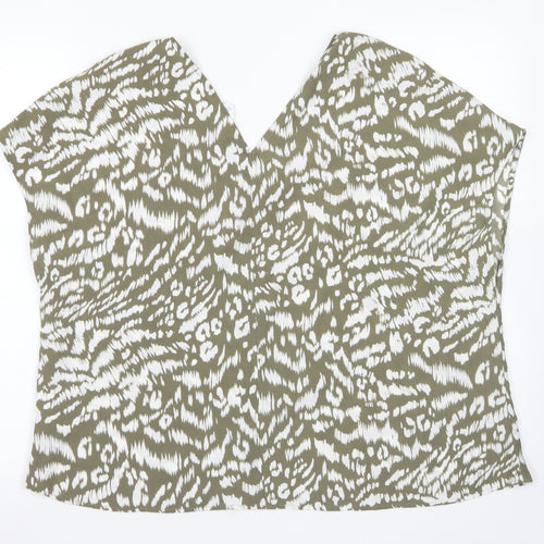 Primark Womens Green Animal Print Polyester Basic Blouse Size 10 V-Neck