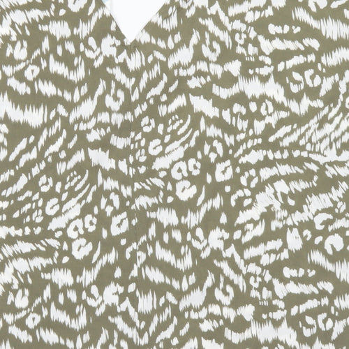 Primark Womens Green Animal Print Polyester Basic Blouse Size 10 V-Neck