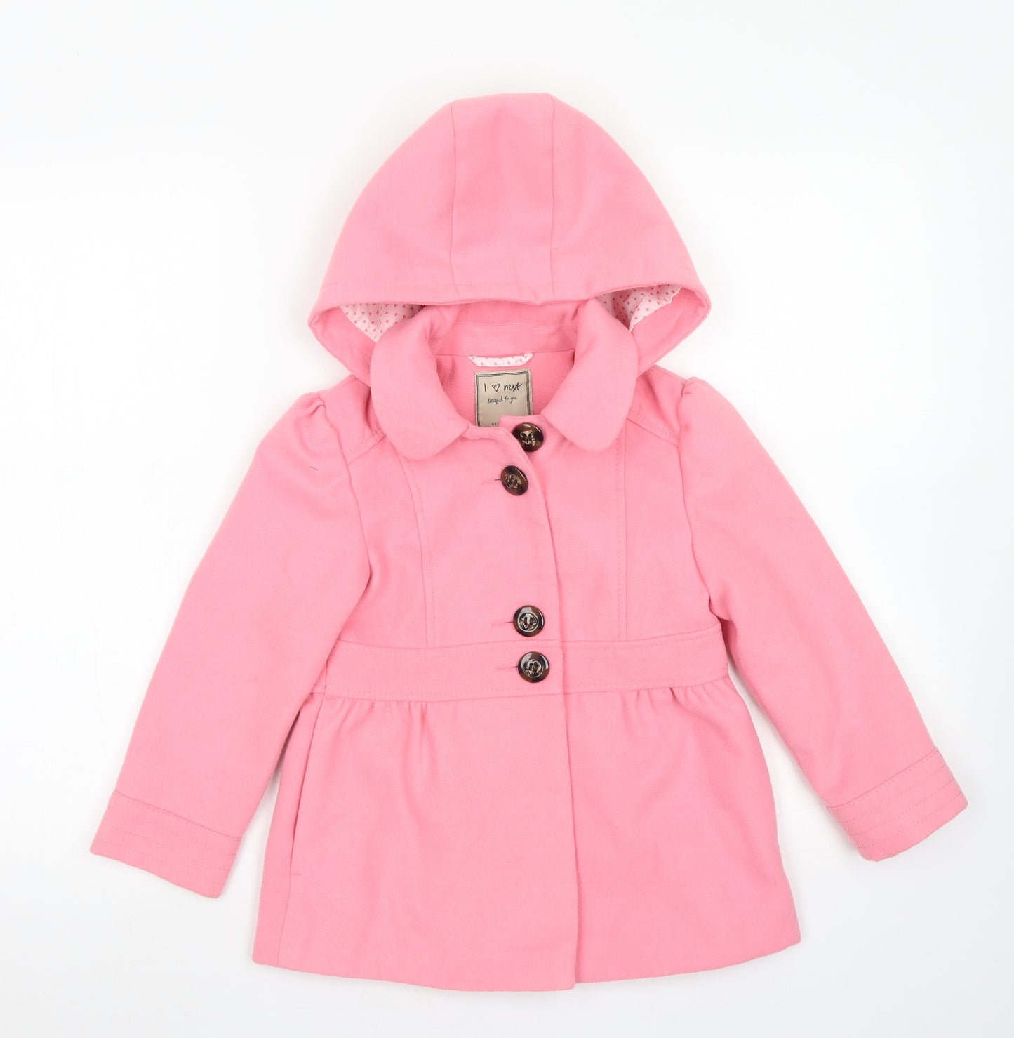 NEXT Girls Pink   Overcoat Coat Size 5-6 Years  Button