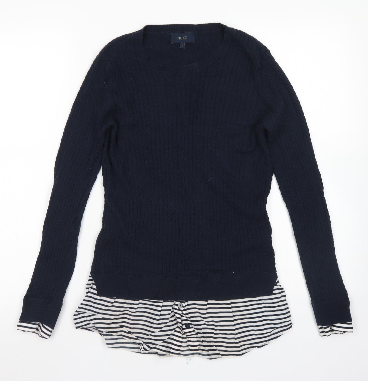 NEXT Womens Black Round Neck Striped Cotton Pullover Jumper Size 12