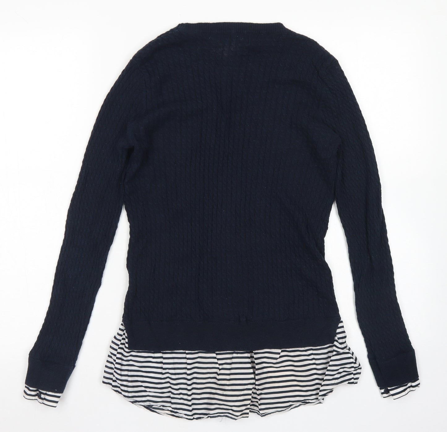 NEXT Womens Black Round Neck Striped Cotton Pullover Jumper Size 12