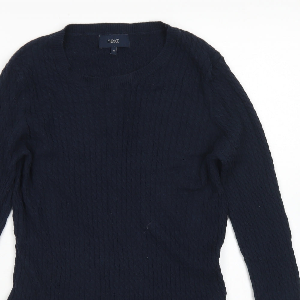 NEXT Womens Black Round Neck Striped Cotton Pullover Jumper Size 12