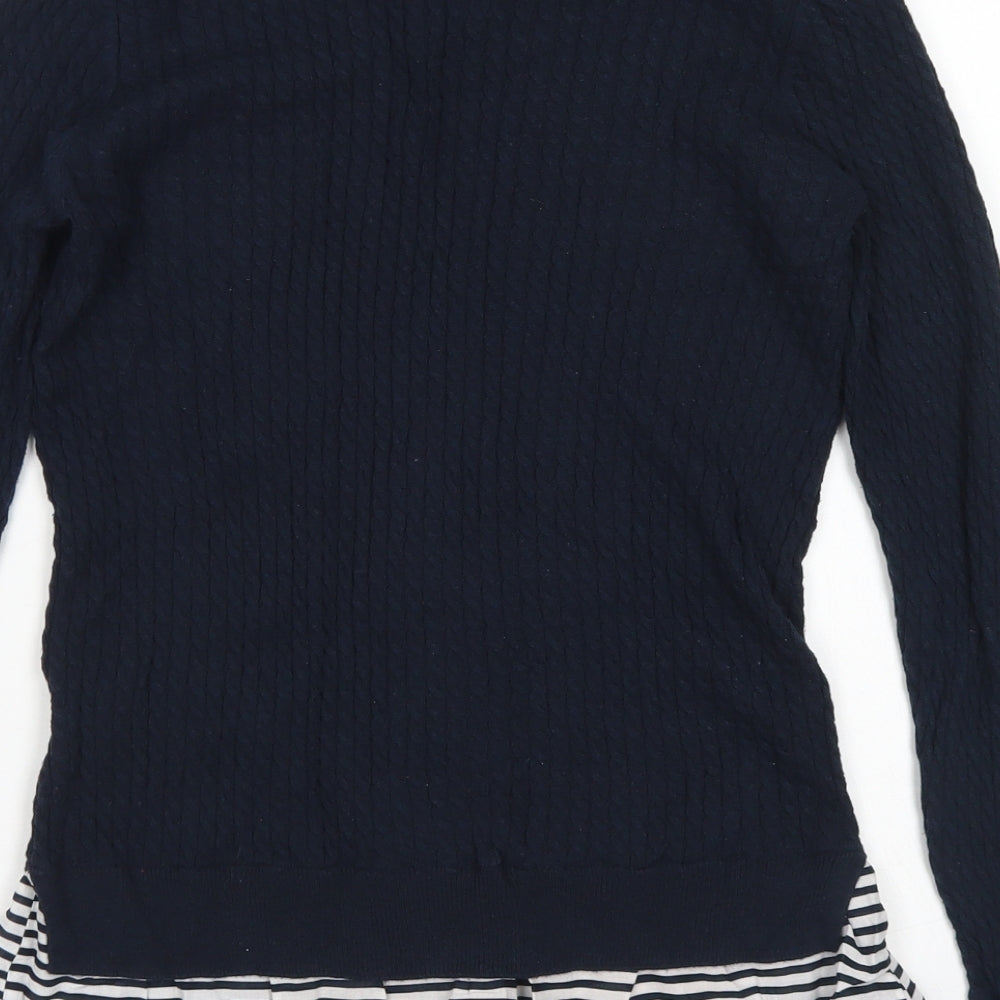 NEXT Womens Black Round Neck Striped Cotton Pullover Jumper Size 12