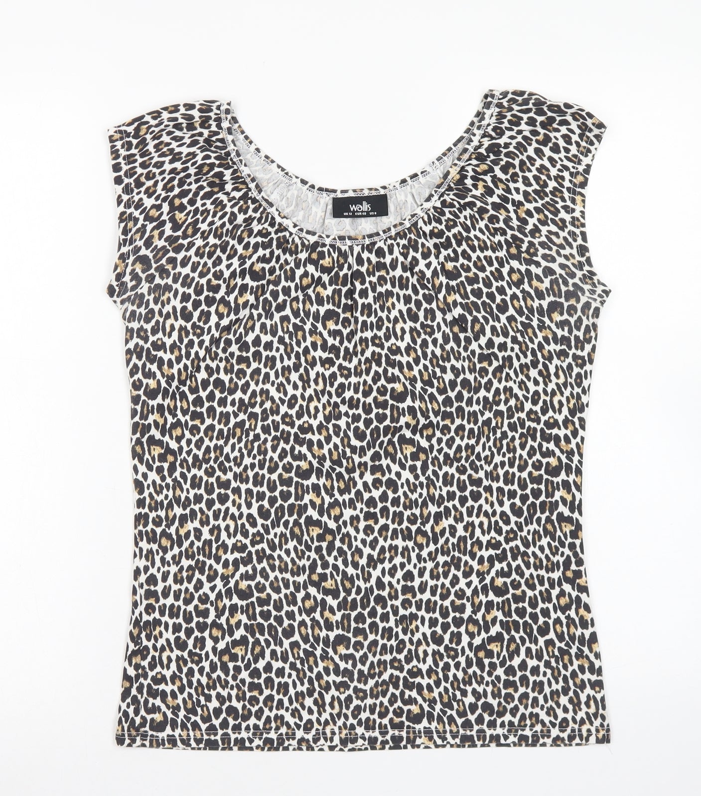 Wallis Womens Brown Animal Print Cotton Basic T-Shirt Size 12 Round Neck