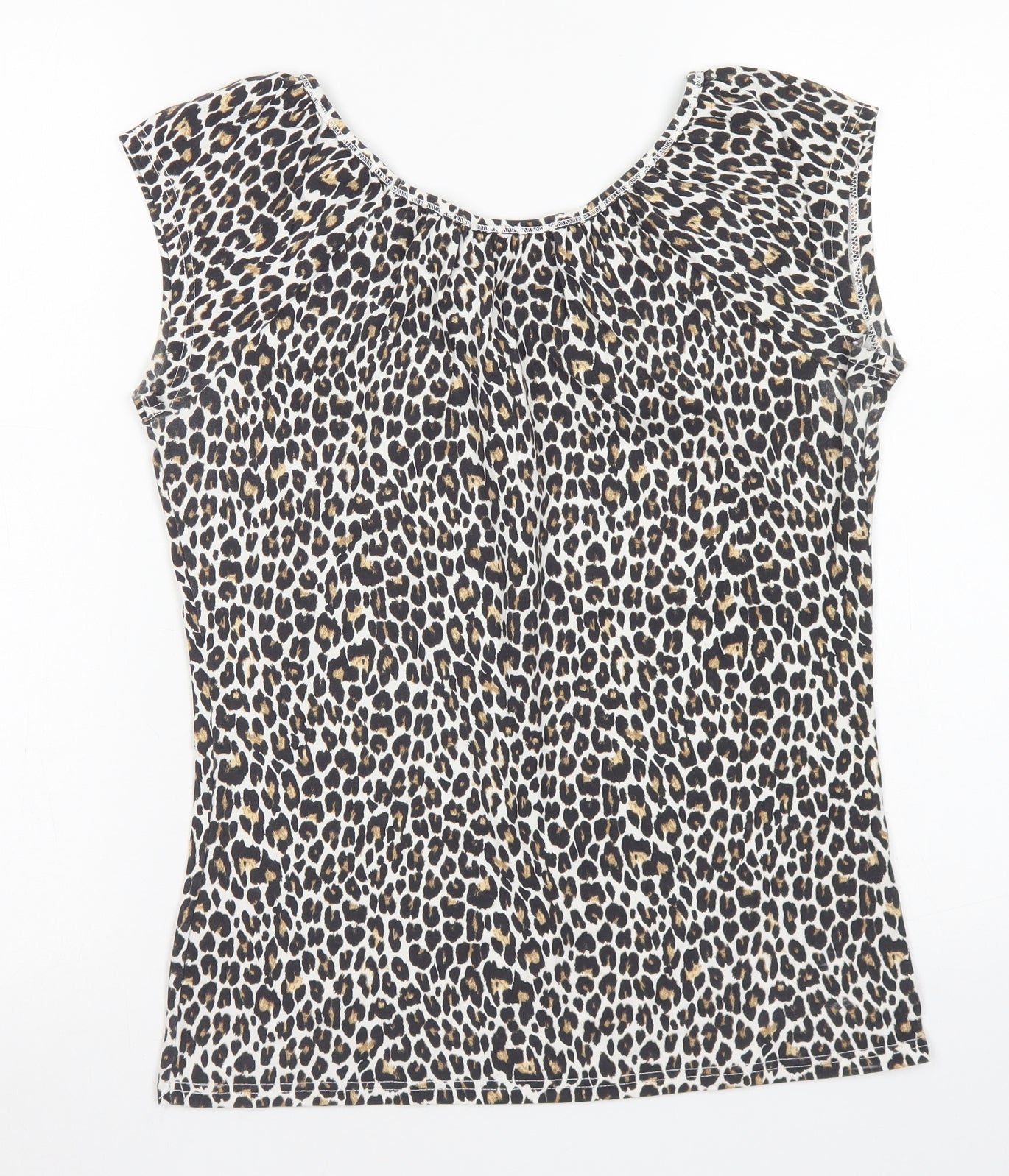 Wallis Womens Brown Animal Print Cotton Basic T-Shirt Size 12 Round Neck