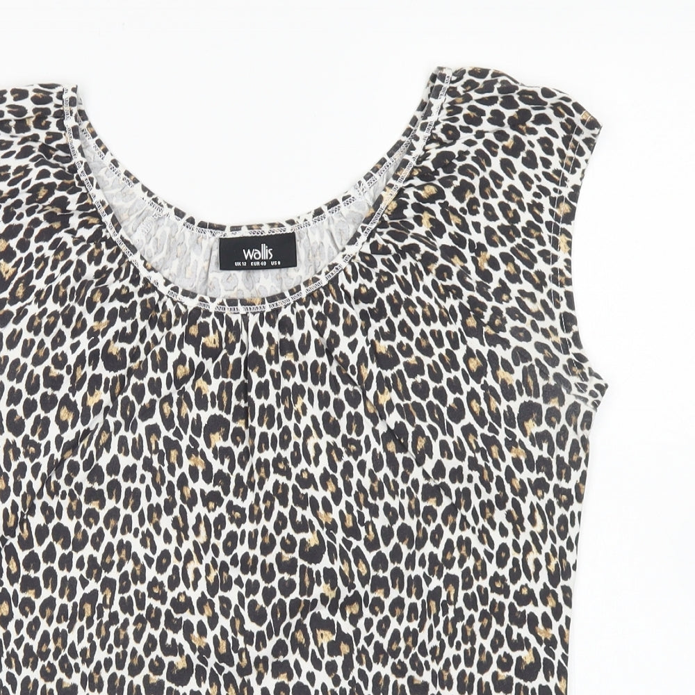 Wallis Womens Brown Animal Print Cotton Basic T-Shirt Size 12 Round Neck