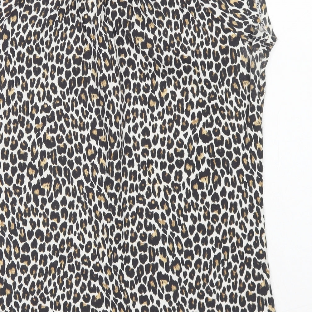 Wallis Womens Brown Animal Print Cotton Basic T-Shirt Size 12 Round Neck