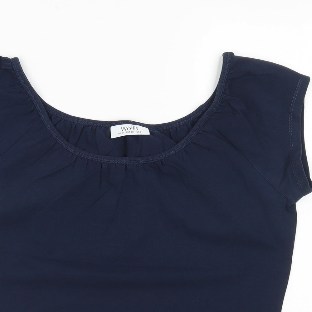 Wallis Womens Blue  Cotton Basic T-Shirt Size 12 Round Neck