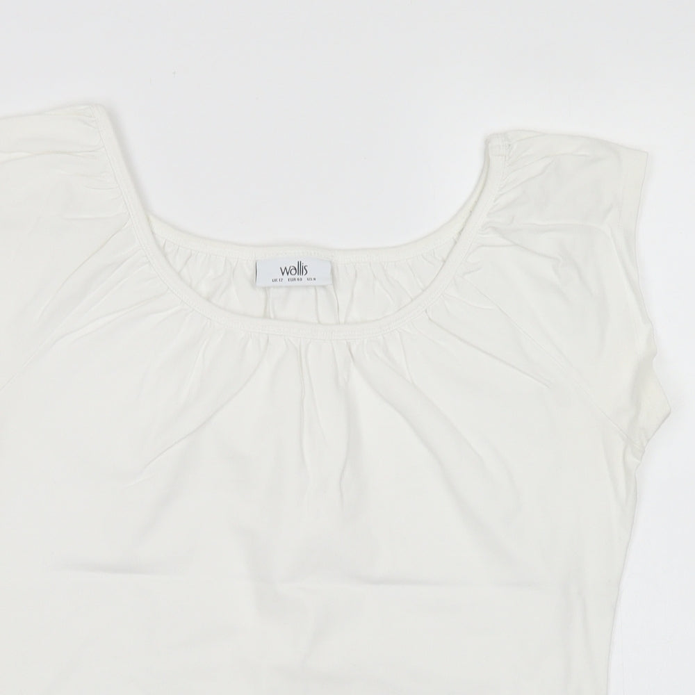 Wallis Womens White  Cotton Basic T-Shirt Size 12 Round Neck