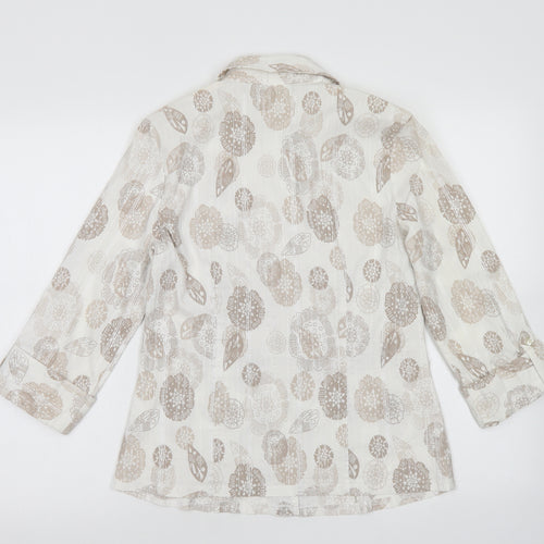 NEXT Womens White Floral Cotton Basic Button-Up Size 14 Collared