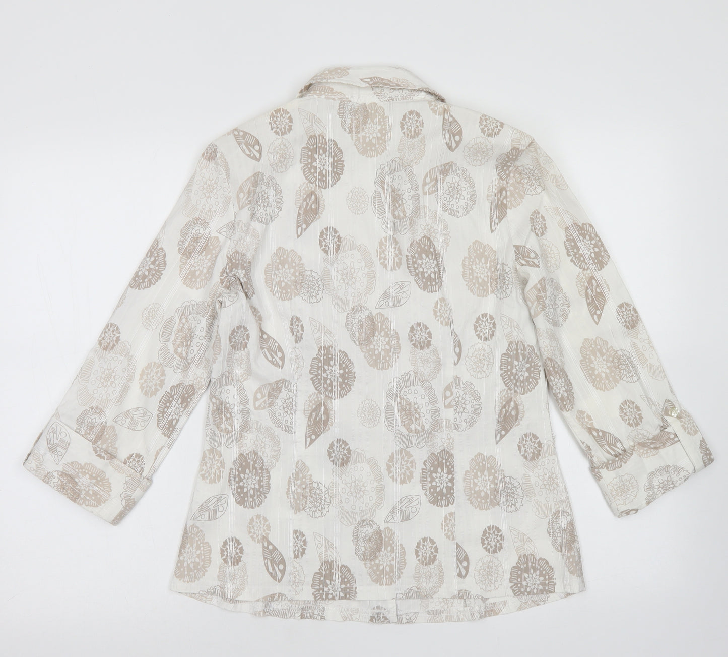 NEXT Womens White Floral Cotton Basic Button-Up Size 14 Collared