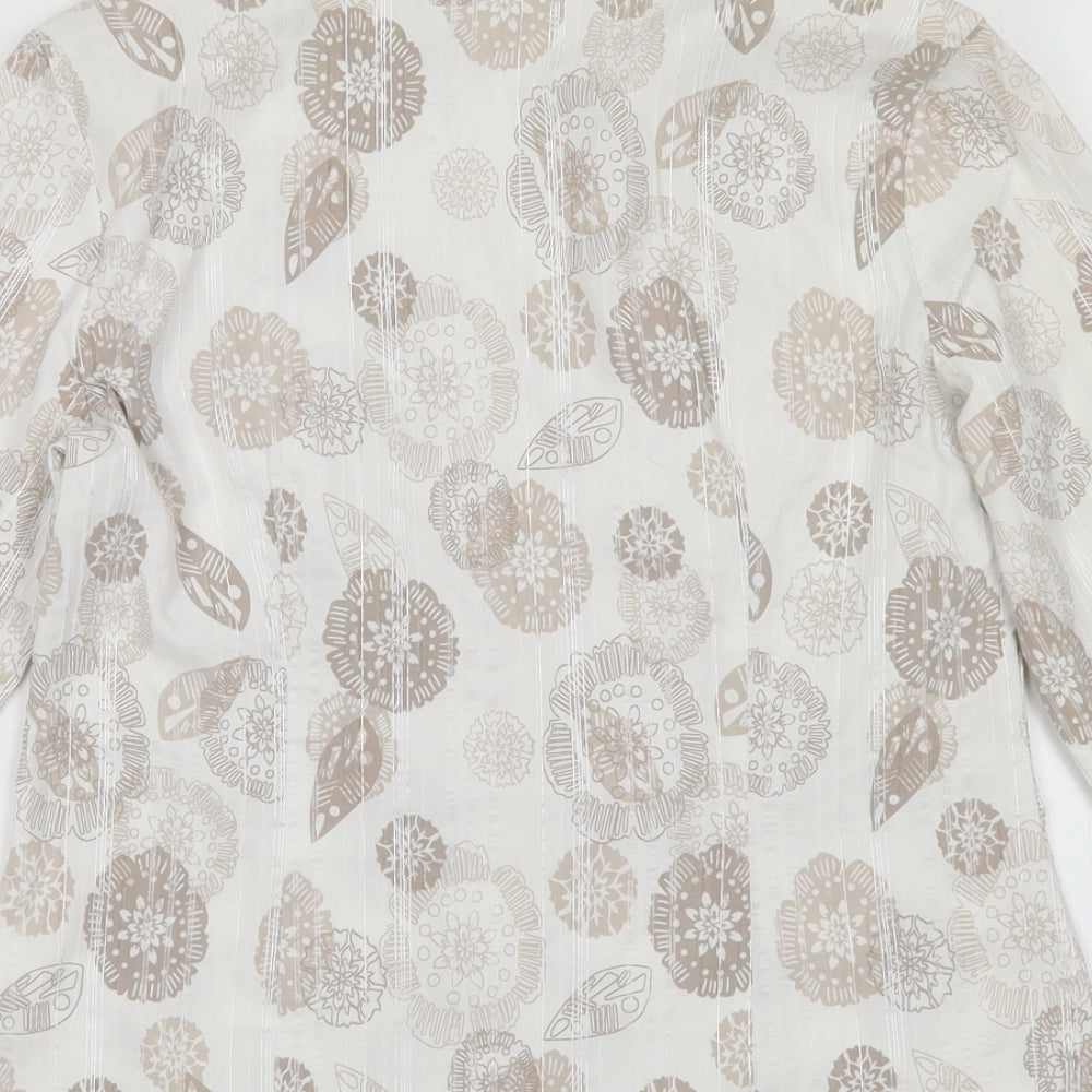 NEXT Womens White Floral Cotton Basic Button-Up Size 14 Collared