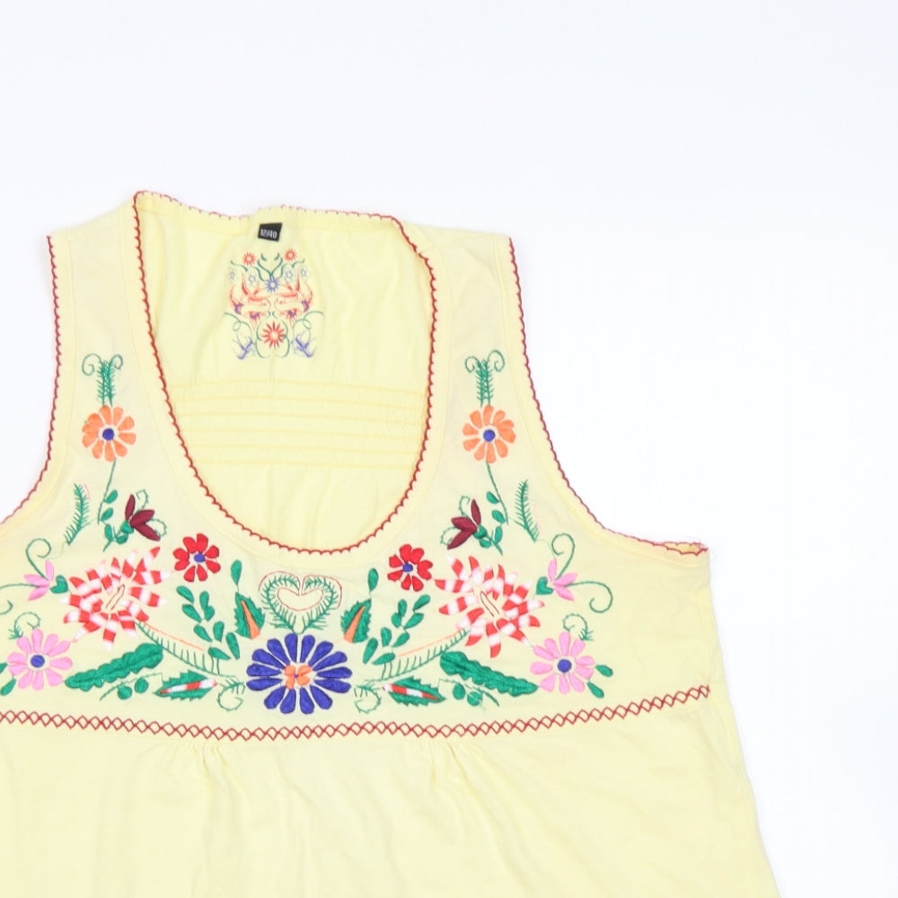 Denim Co Womens Yellow  Cotton Basic Tank Size 12 Round Neck