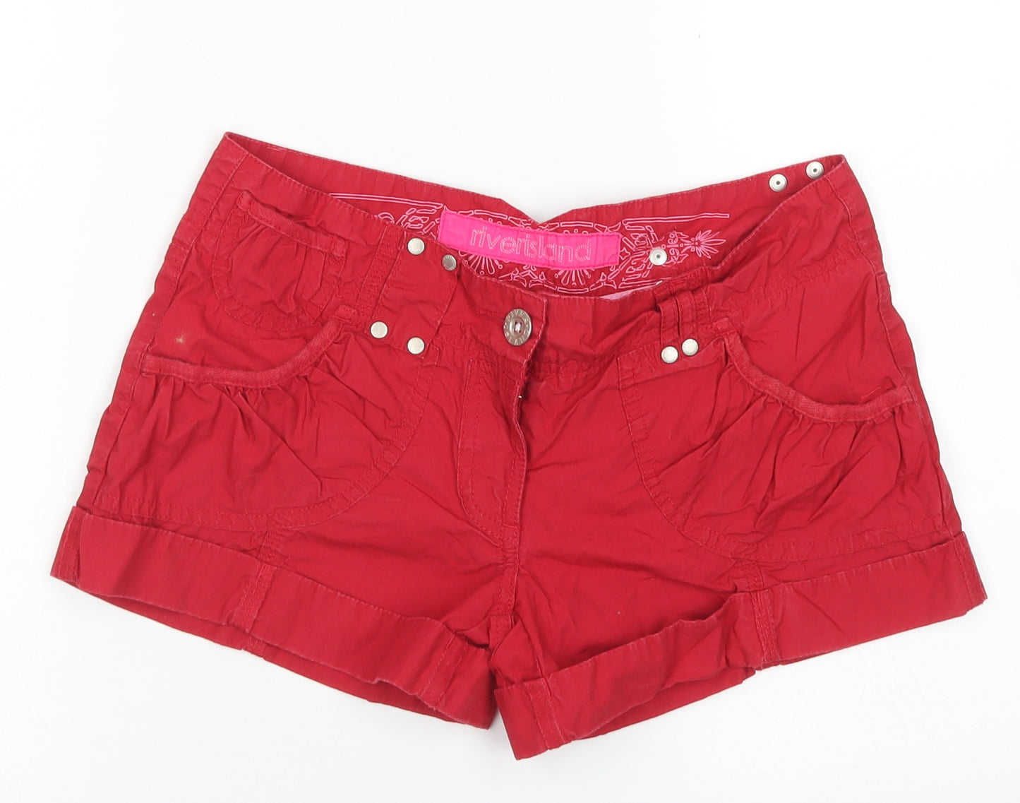 River Island Womens Red  Cotton Hot Pants Shorts Size 8  Regular Button