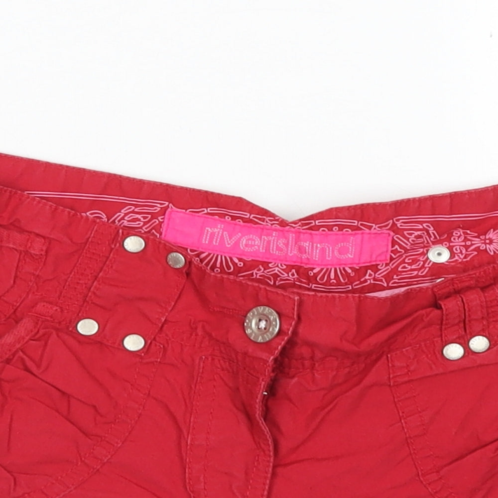 River Island Womens Red  Cotton Hot Pants Shorts Size 8  Regular Button