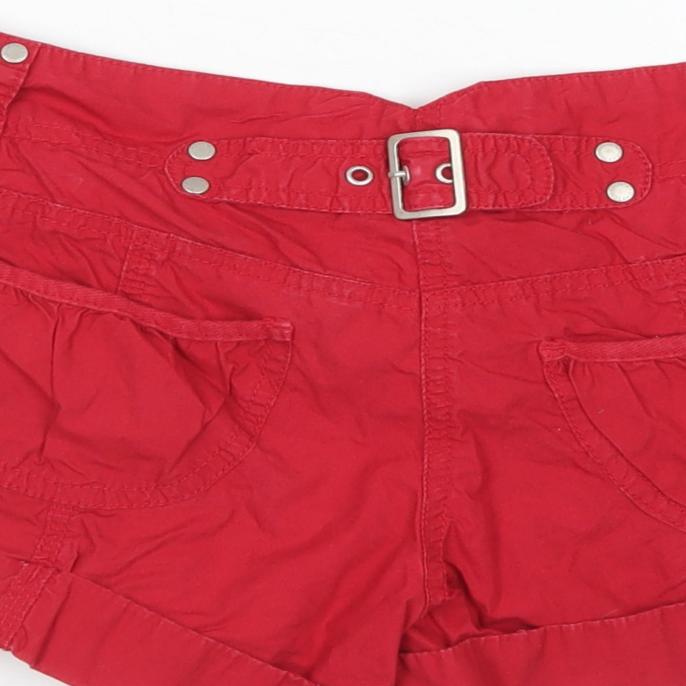 River Island Womens Red  Cotton Hot Pants Shorts Size 8  Regular Button