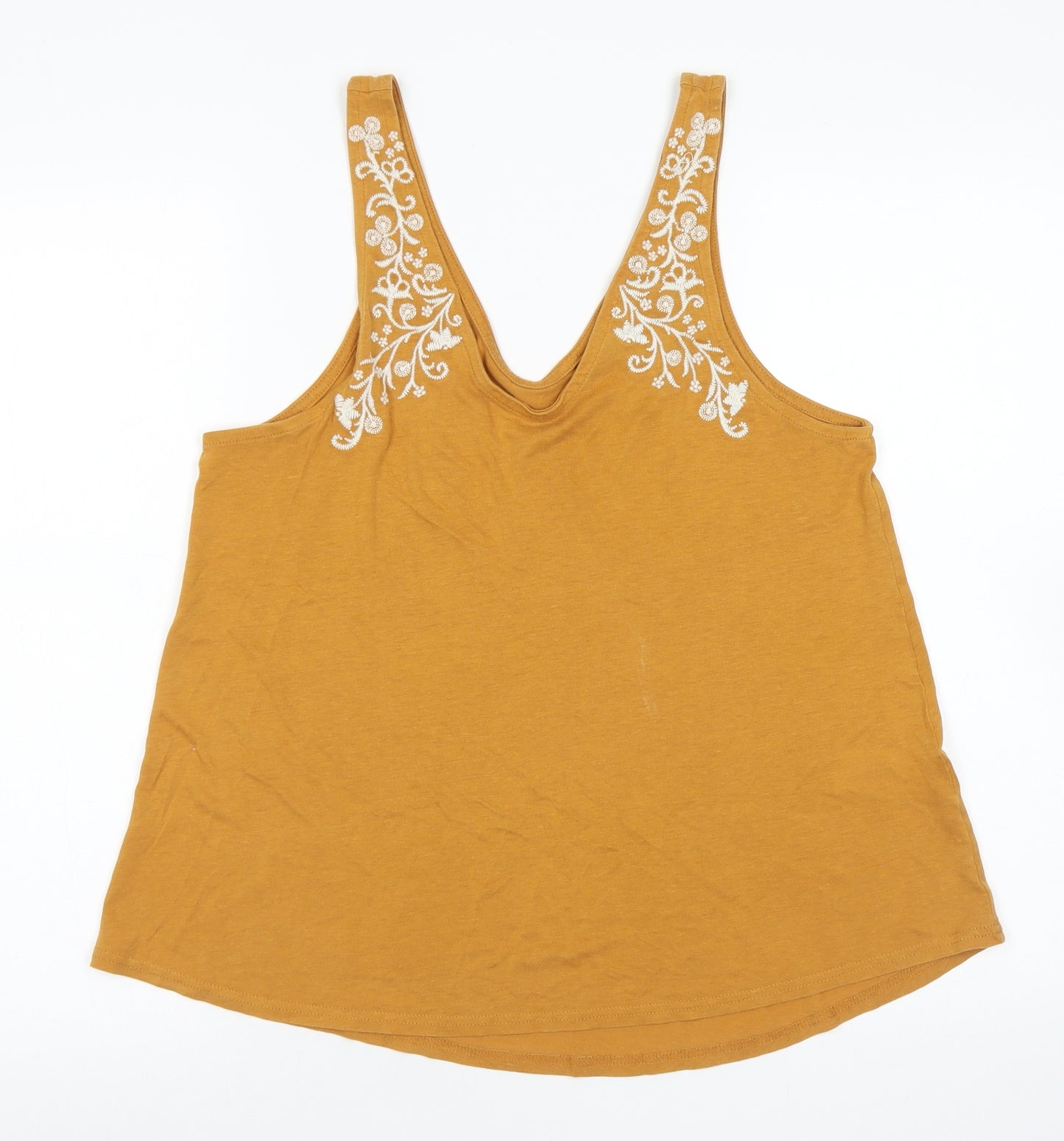 New Look Womens Yellow  Cotton Basic Tank Size 12 V-Neck