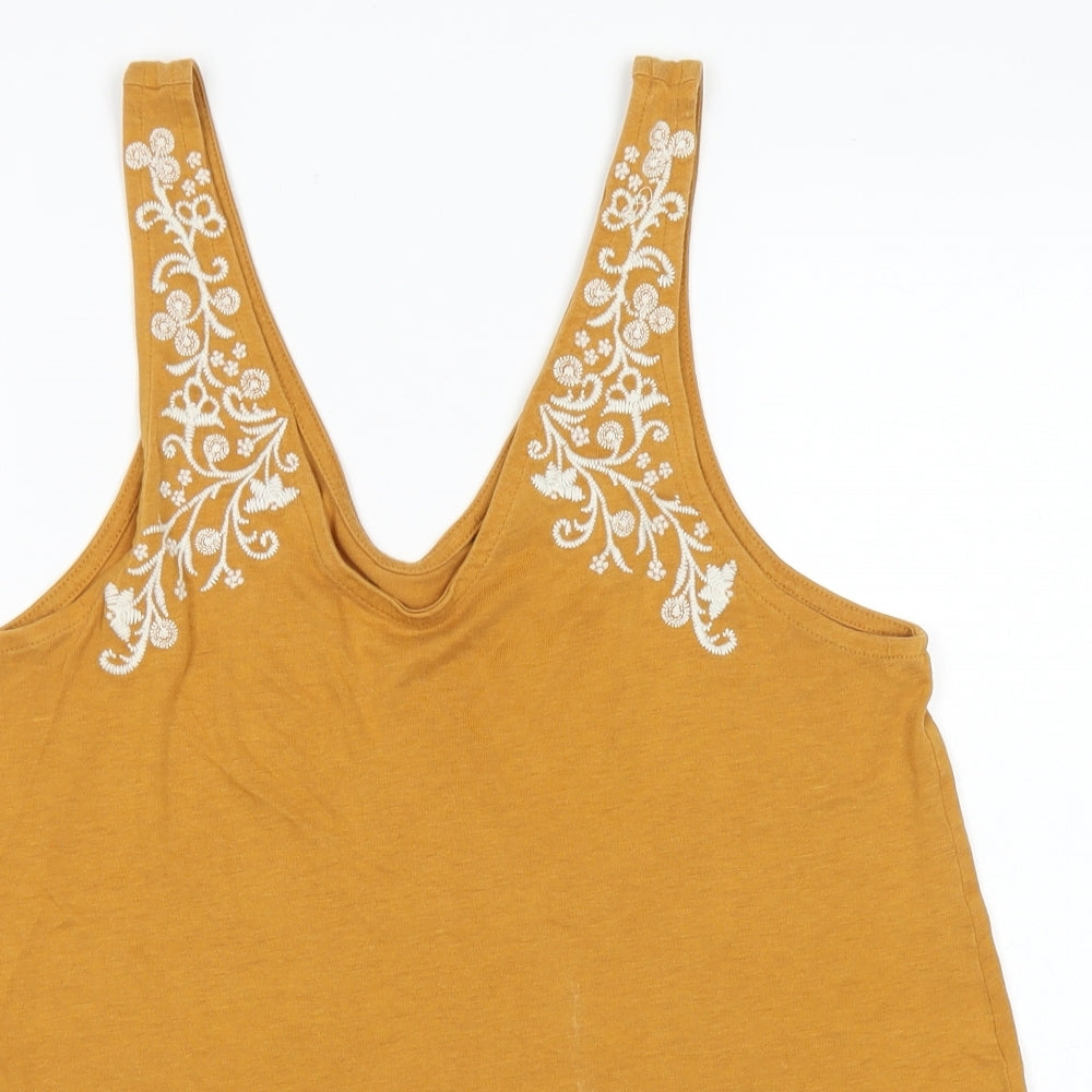 New Look Womens Yellow  Cotton Basic Tank Size 12 V-Neck