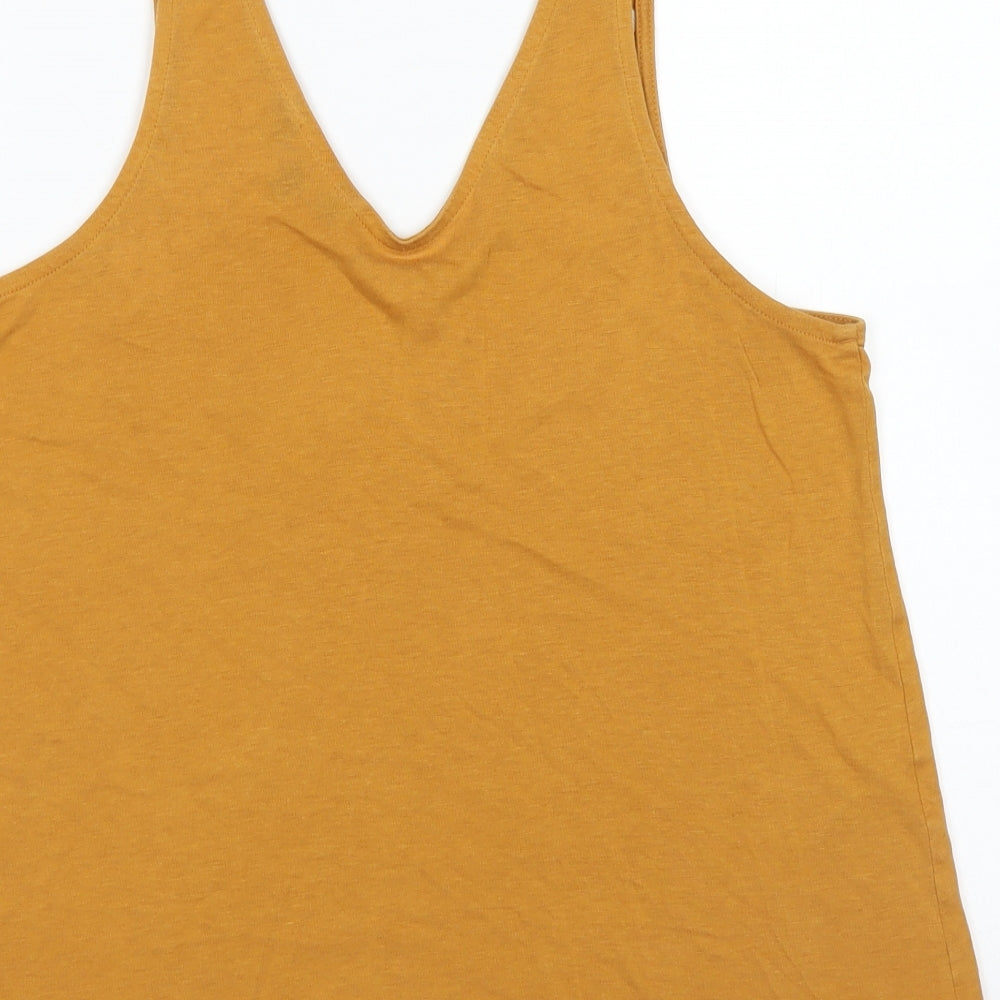 New Look Womens Yellow  Cotton Basic Tank Size 12 V-Neck