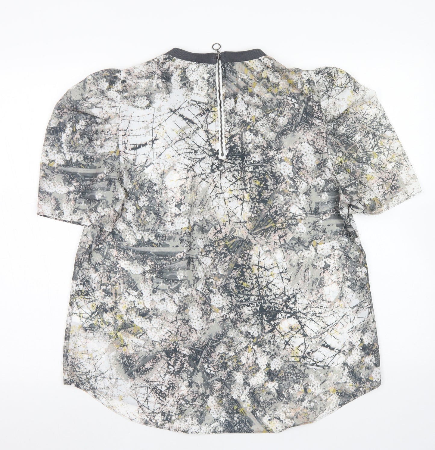 NEXT Womens Grey Floral Polyester Basic Blouse Size 14 Crew Neck