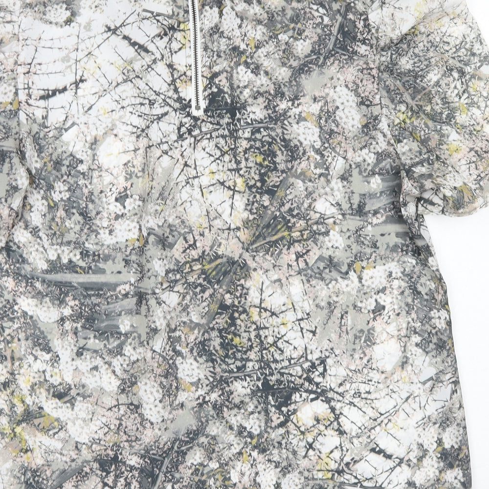 NEXT Womens Grey Floral Polyester Basic Blouse Size 14 Crew Neck