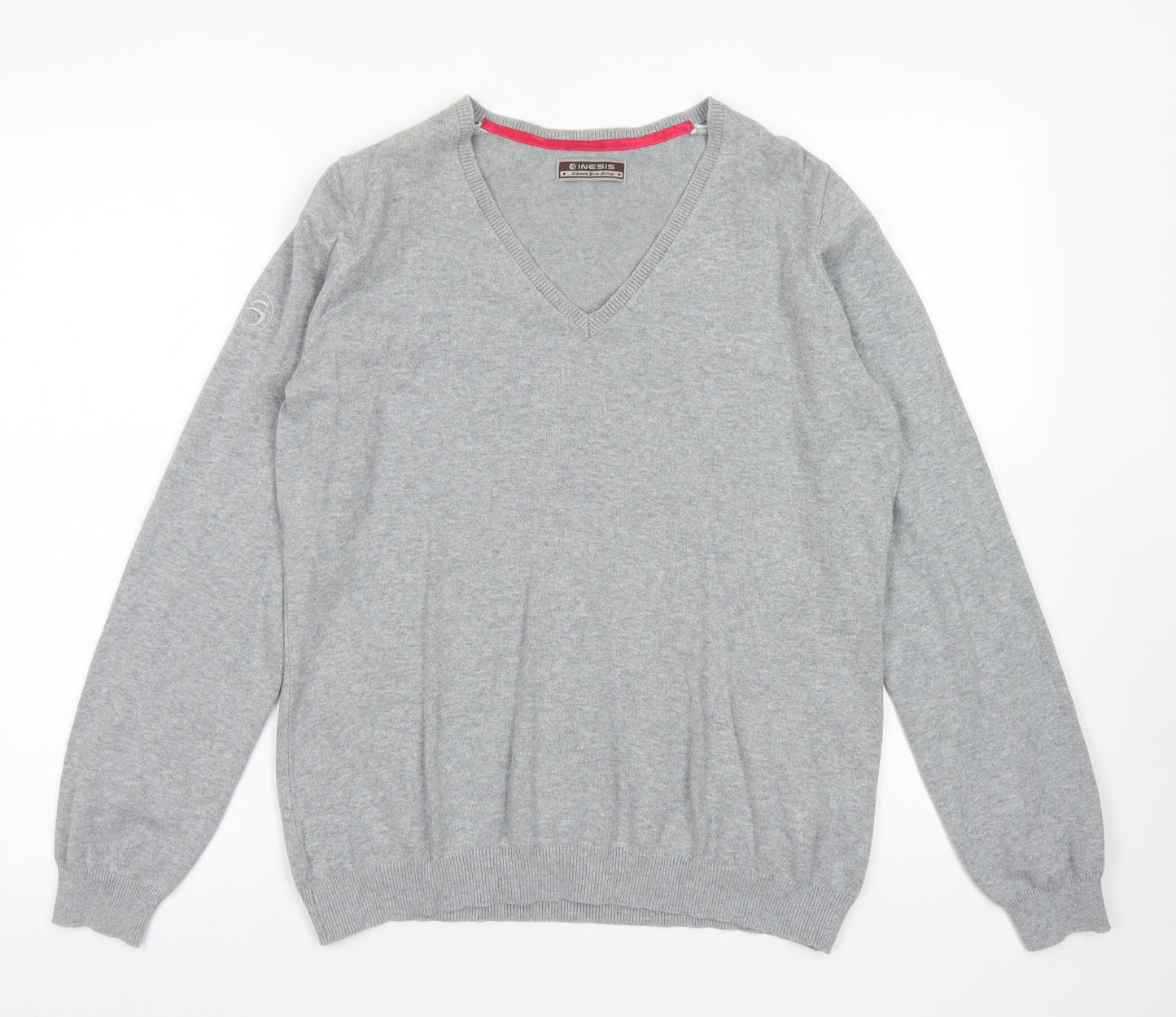 Inesis Womens Grey V-Neck  Cotton Pullover Jumper Size L