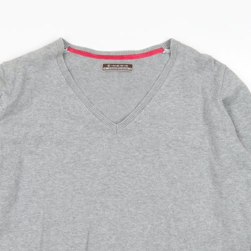 Inesis Womens Grey V-Neck  Cotton Pullover Jumper Size L