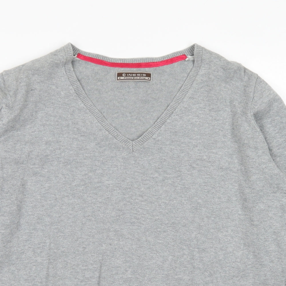 Inesis Womens Grey V-Neck  Cotton Pullover Jumper Size L