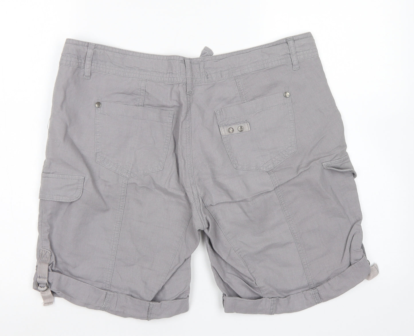 E-vie Womens Grey  Linen Cargo Shorts Size 12 L7 in Regular Button