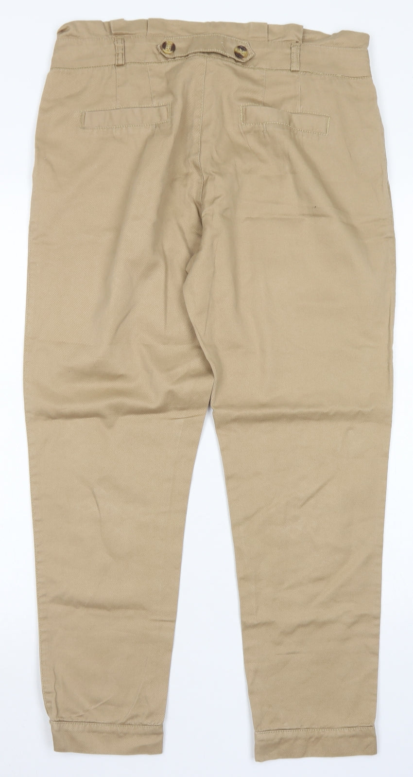 Sakura Womens Brown  Cotton Carrot Trousers Size 12 L27 in Regular Hook & Eye - Paper Bag Waist