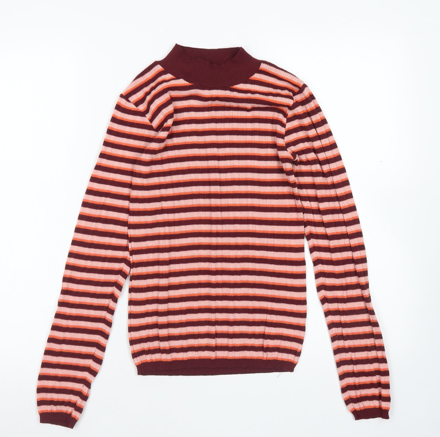 Primark Womens Purple Mock Neck Striped Polyester Pullover Jumper Size S