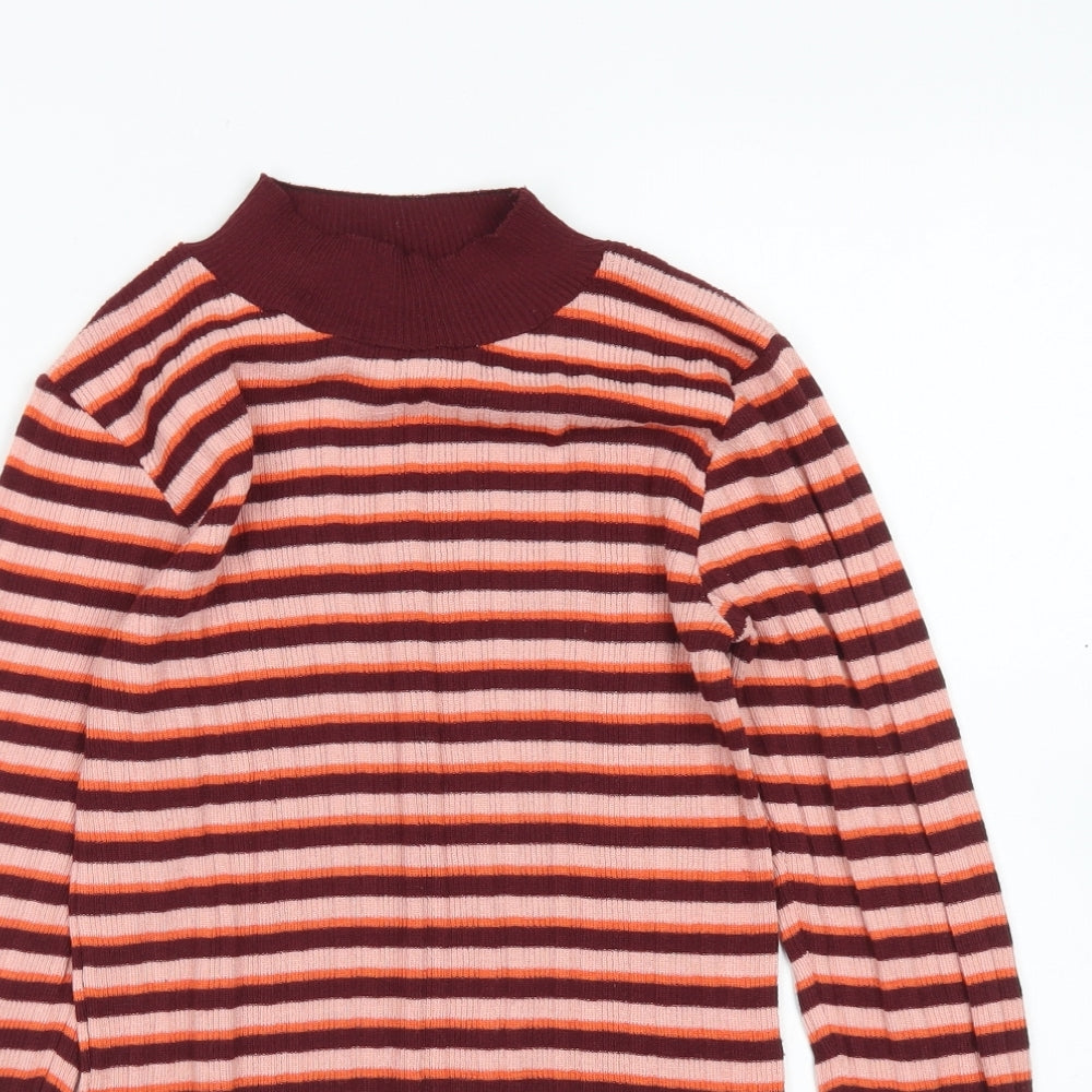 Primark Womens Purple Mock Neck Striped Polyester Pullover Jumper Size S
