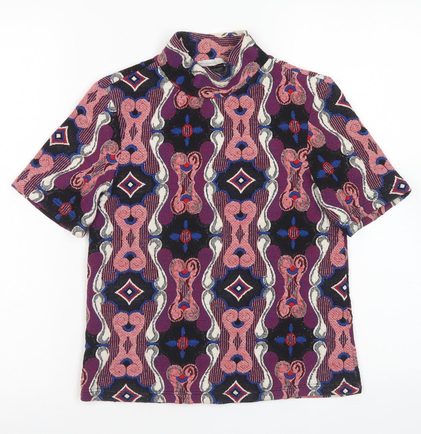 Zara Womens Pink Argyle/Diamond Polyester Basic T-Shirt Size S Mock Neck