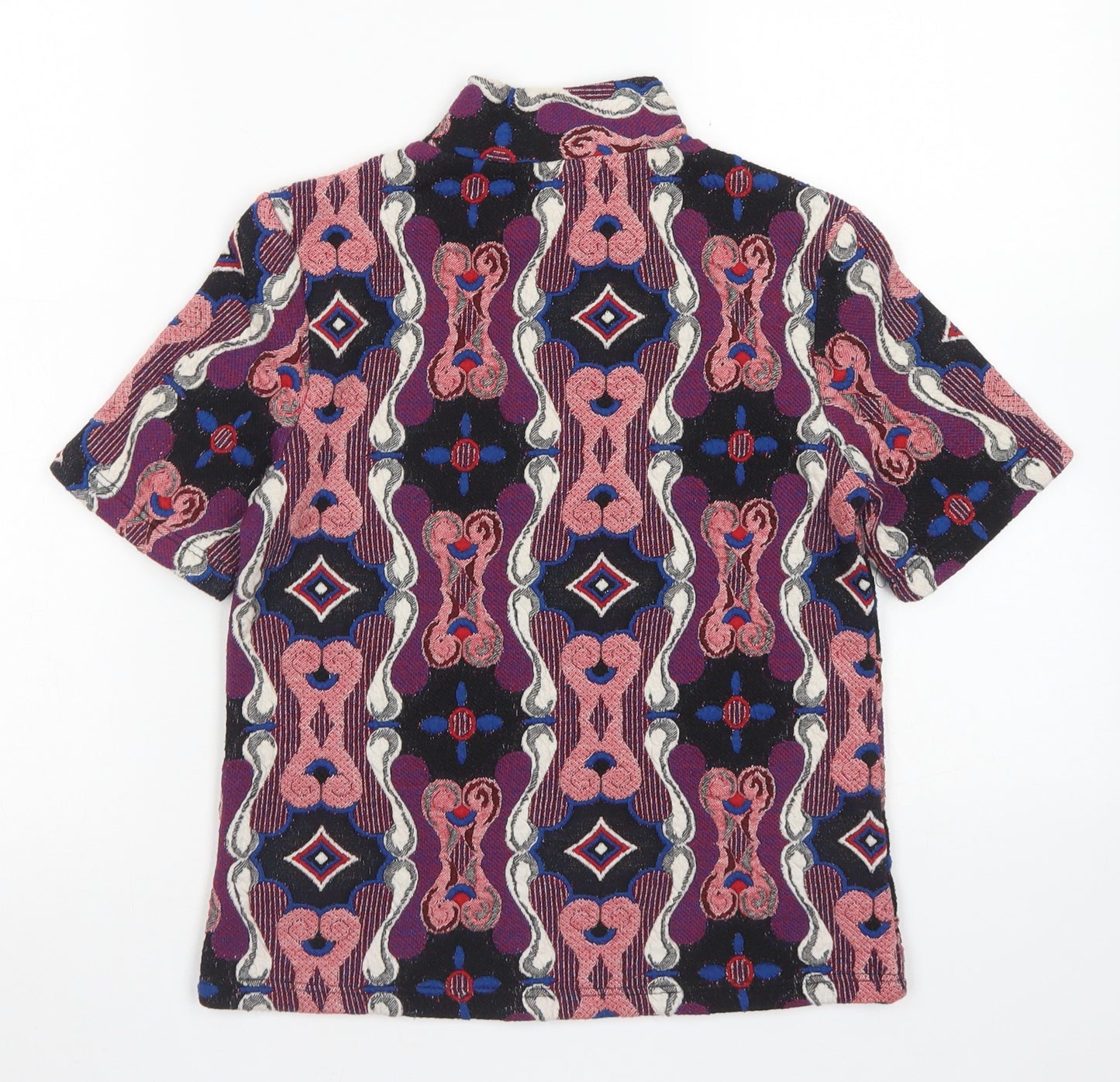 Zara Womens Pink Argyle/Diamond Polyester Basic T-Shirt Size S Mock Neck